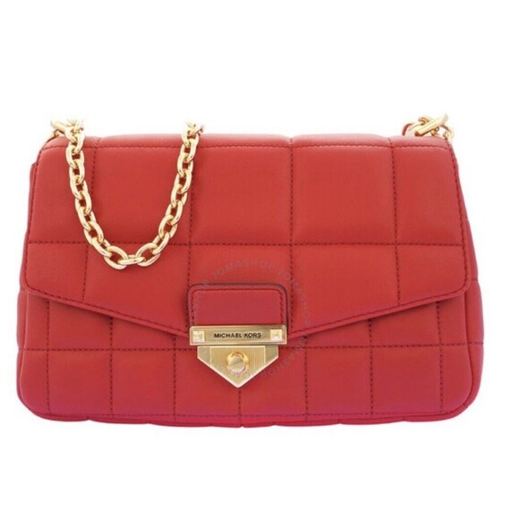 Michael Kors Ladies SoHo Large Quilted Leather Shoulder Bag - Crimson NEW - Picture 1 of 11